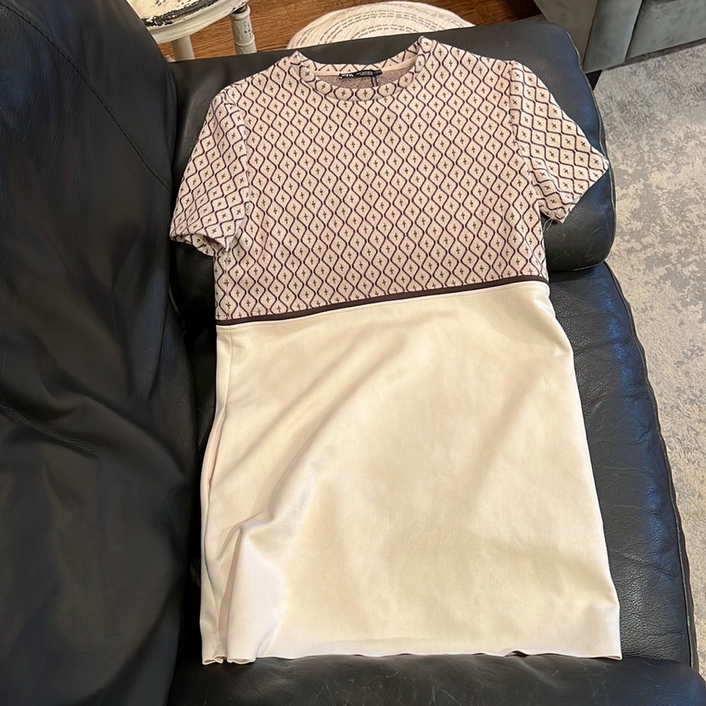 Zara knit and faux suede mini short sleeve dress